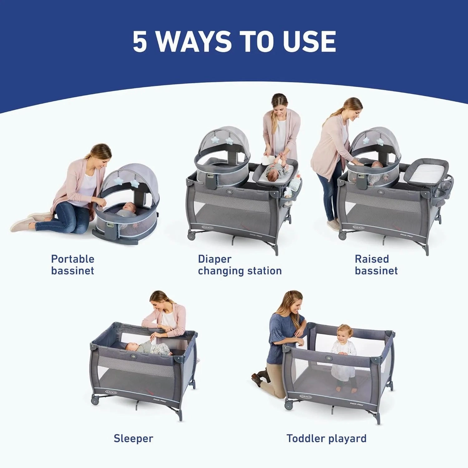 Graco Pack n Play Dome LX Playard with Baby Bassinet, Redmond