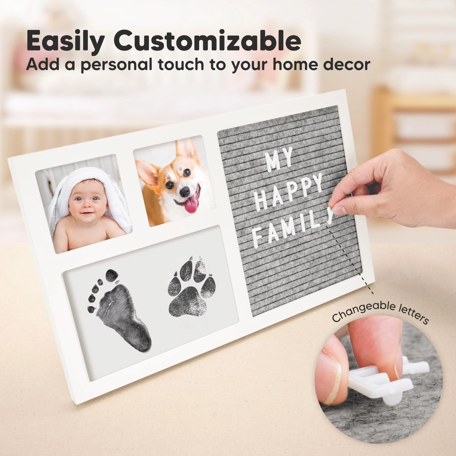 Heartfelt Clean Touch Inkless Hand & Footprint Frame Kit with Letterboard