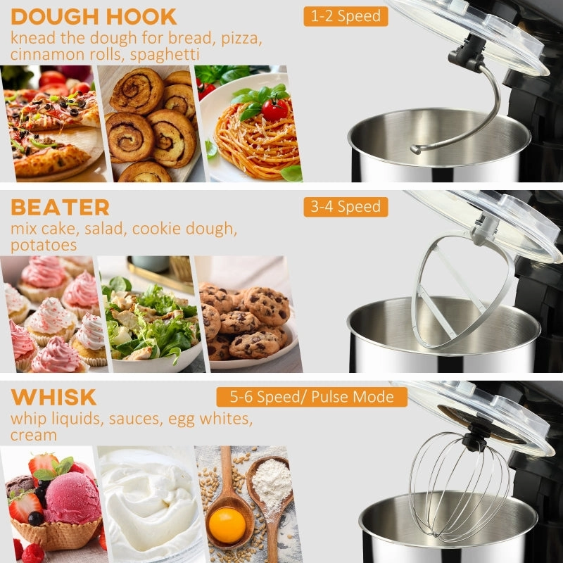 HOMCOM 6 Qt Stand Mixer with 6 1P Speed and Tilt Head - Black