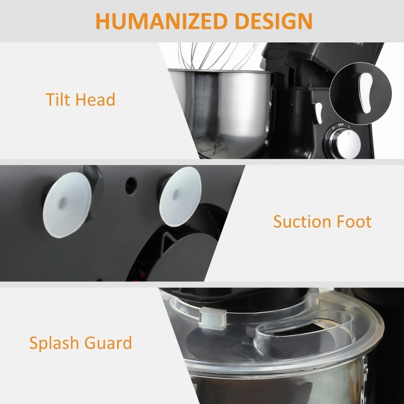 HOMCOM 6 Qt Stand Mixer with 6 1P Speed and Tilt Head - Black