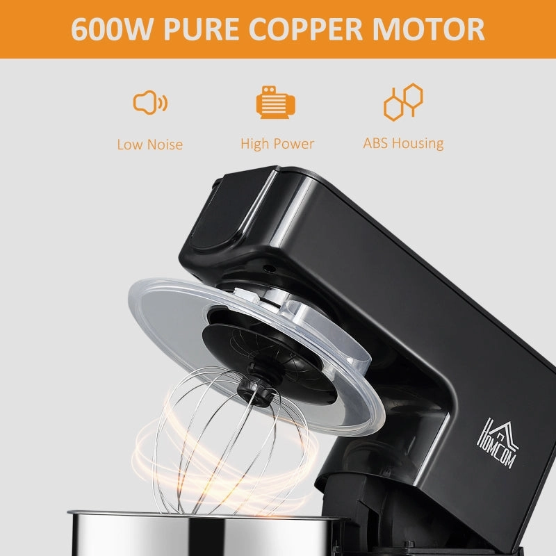 HOMCOM 6 Qt Stand Mixer with 6 1P Speed and Tilt Head - Black