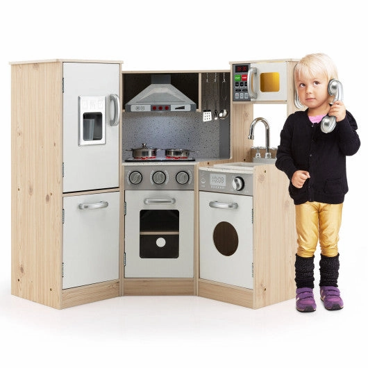 Kids Corner Wooden Kitchen Playset With Cookware Accessories