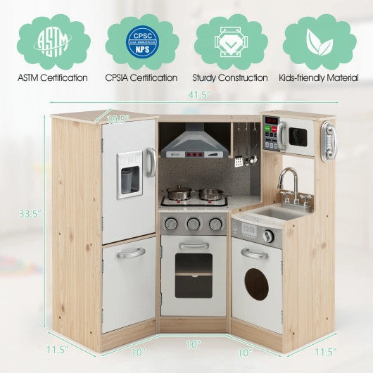 Kids Corner Wooden Kitchen Playset With Cookware Accessories