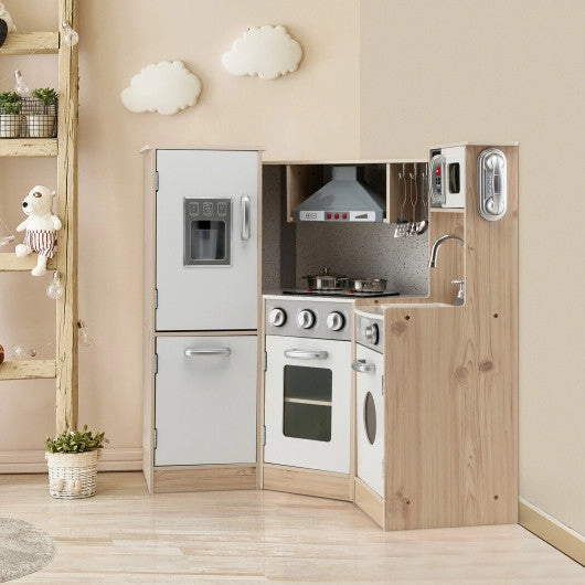 Kids Corner Wooden Kitchen Playset With Cookware Accessories