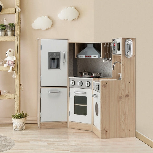 Kids Corner Wooden Kitchen Playset With Cookware Accessories