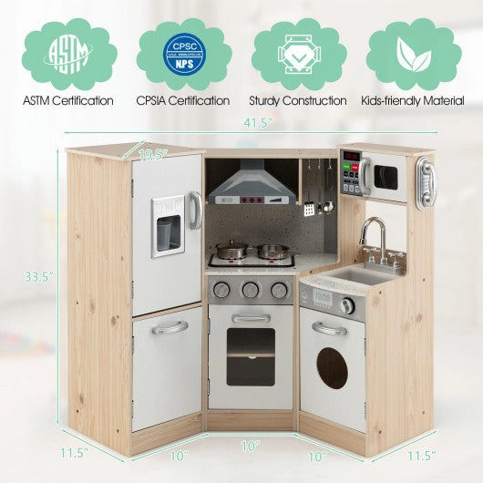 Kids Corner Wooden Kitchen Playset With Cookware Accessories