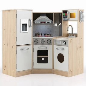 Kids Corner Wooden Kitchen Playset With Cookware Accessories