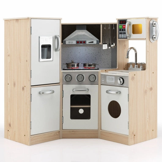 Kids Corner Wooden Kitchen Playset With Cookware Accessories