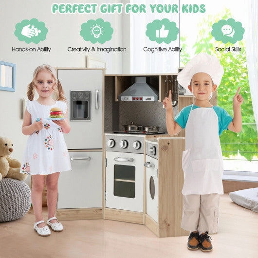 Kids Corner Wooden Kitchen Playset With Cookware Accessories