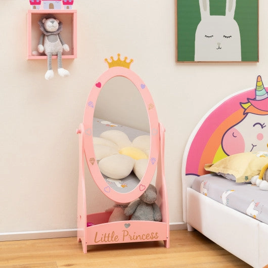 Kids Full Length Mirror With 360 Degree Rotatable Design and Shelf-Pink