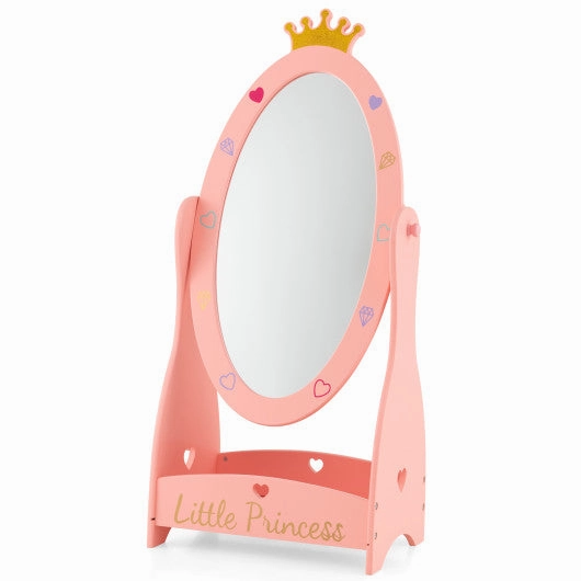 Kids Full Length Mirror With 360 Degree Rotatable Design and Shelf-Pink
