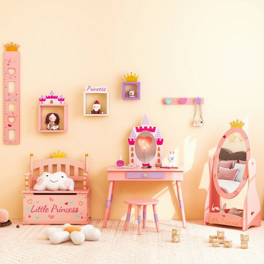 Kids Full Length Mirror With 360 Degree Rotatable Design and Shelf-Pink