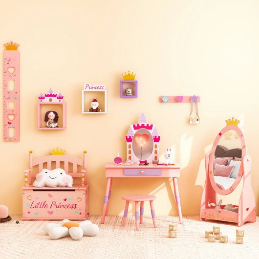 Kids Full Length Mirror With 360 Degree Rotatable Design and Shelf-Pink