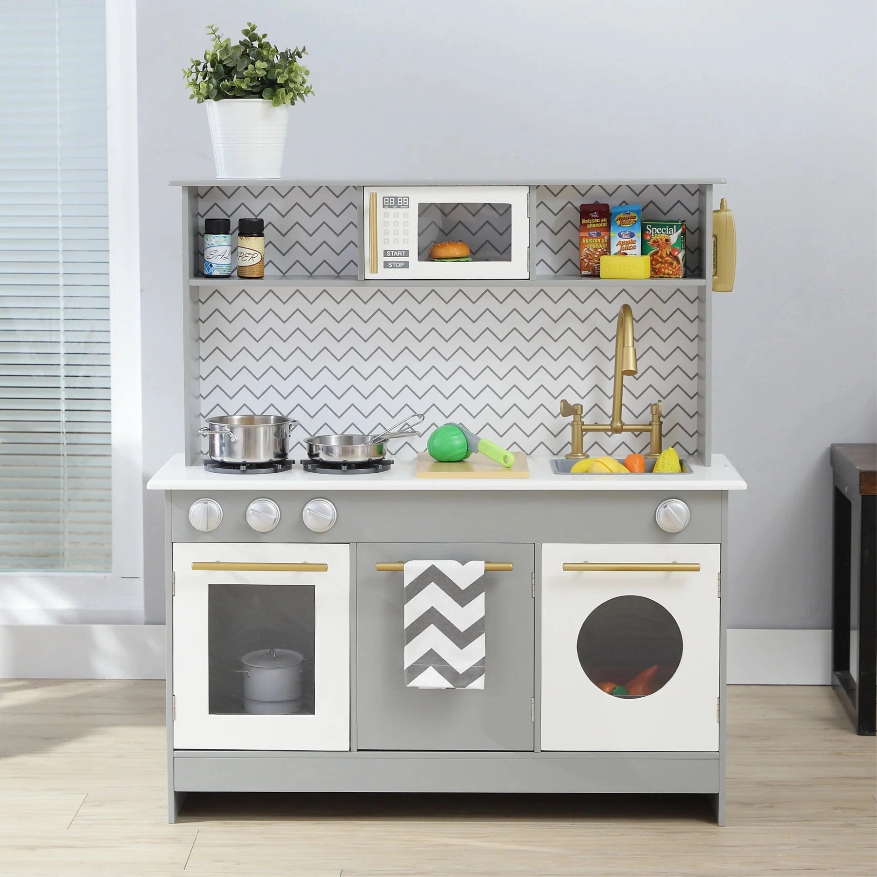 Little Chef Berlin Modern Play Kitchen with Accessories, Gray/White