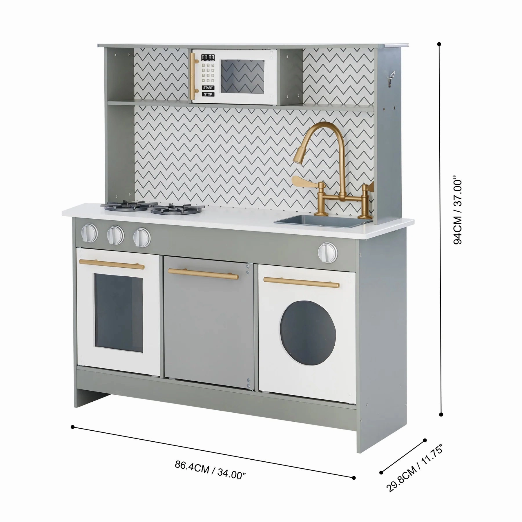 Little Chef Berlin Modern Play Kitchen with Accessories, Gray/White