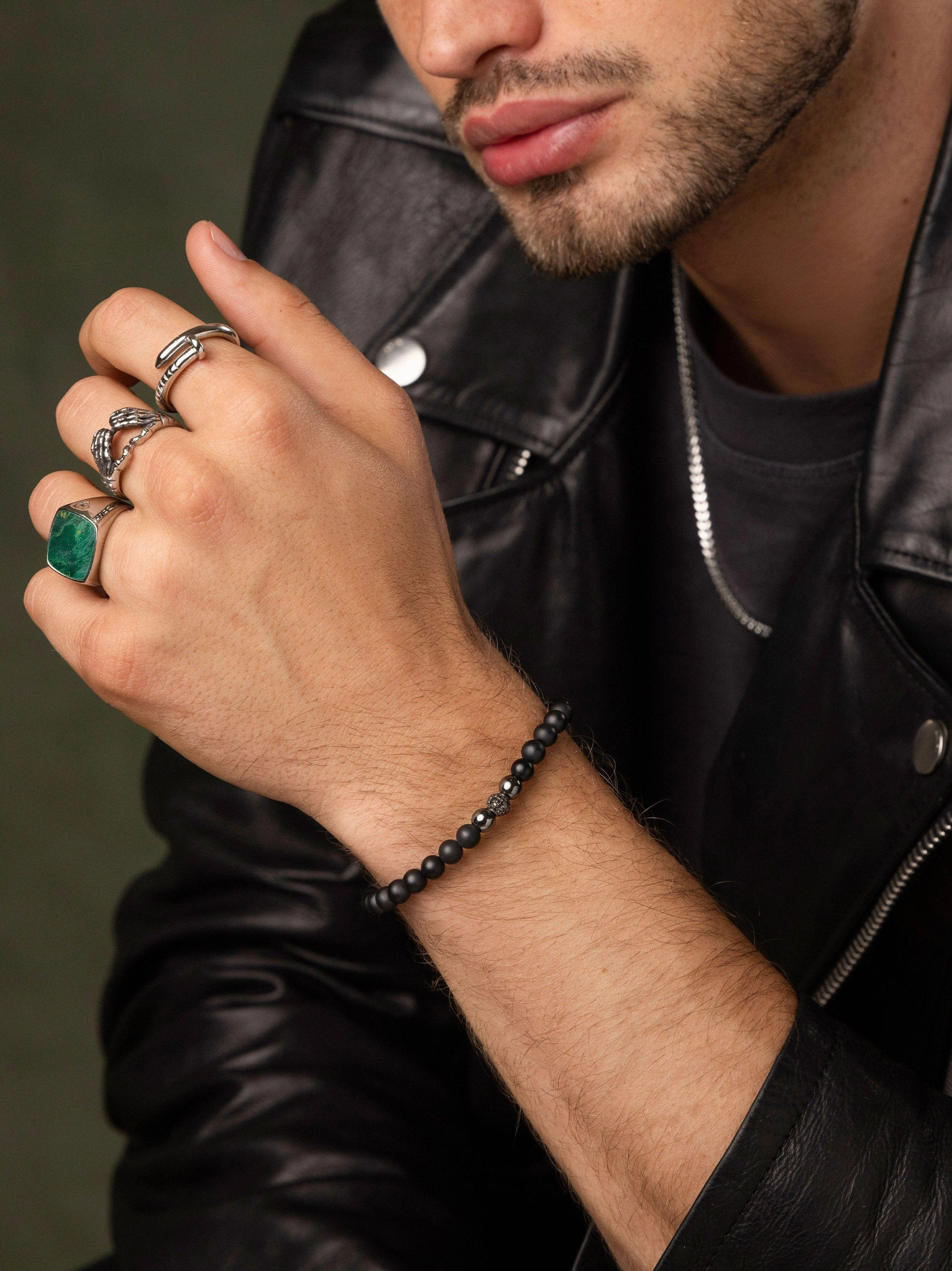 Men's Black Diamond Wristband with Onyx and Hematite