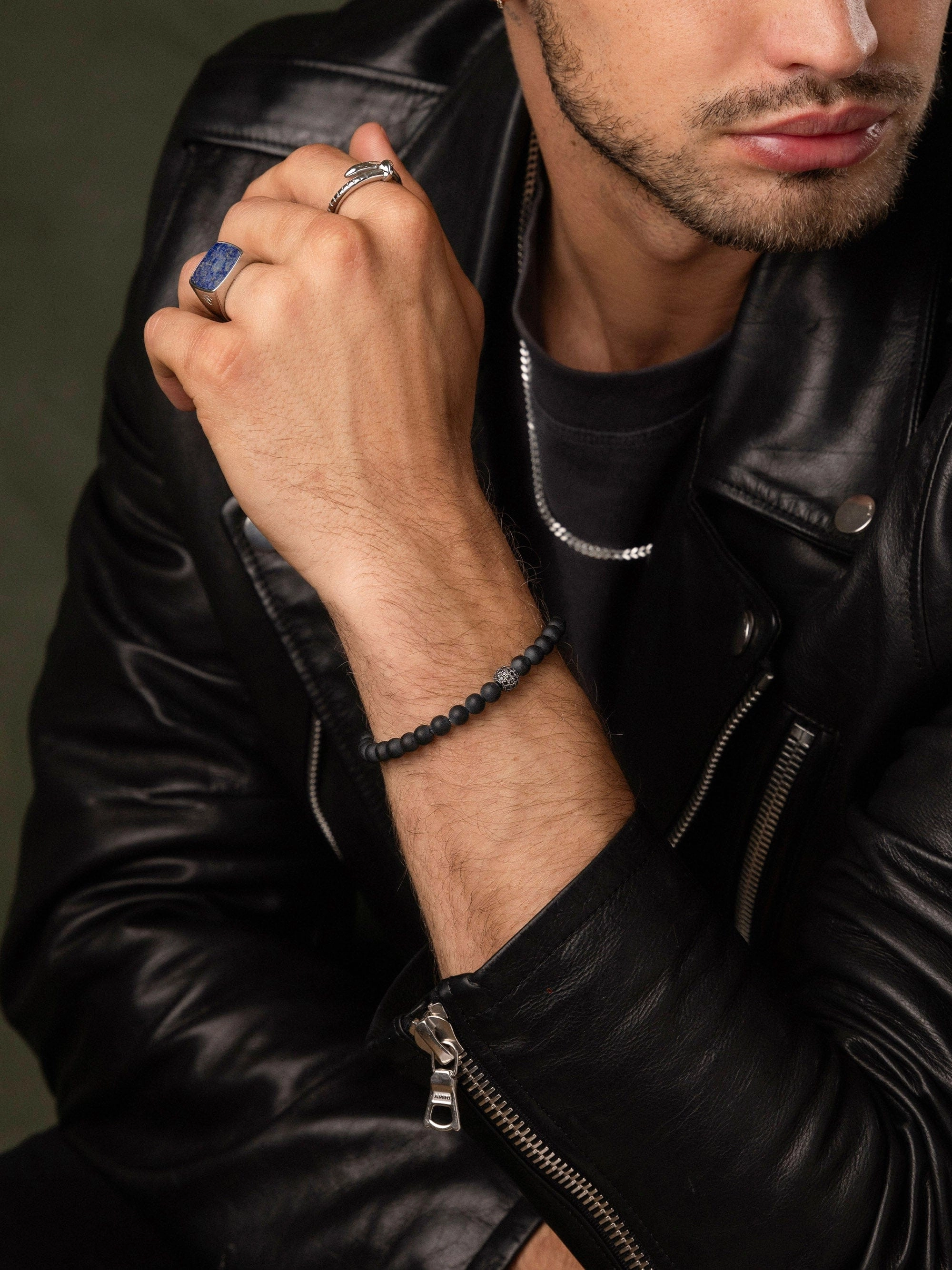 Men's Black Diamond Wristband with Onyx