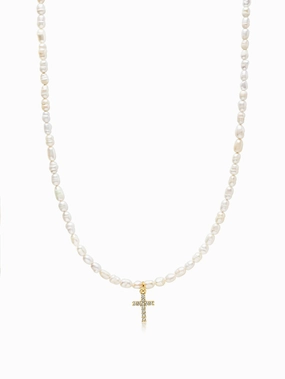 Men's Mini Pearl Choker with Cross