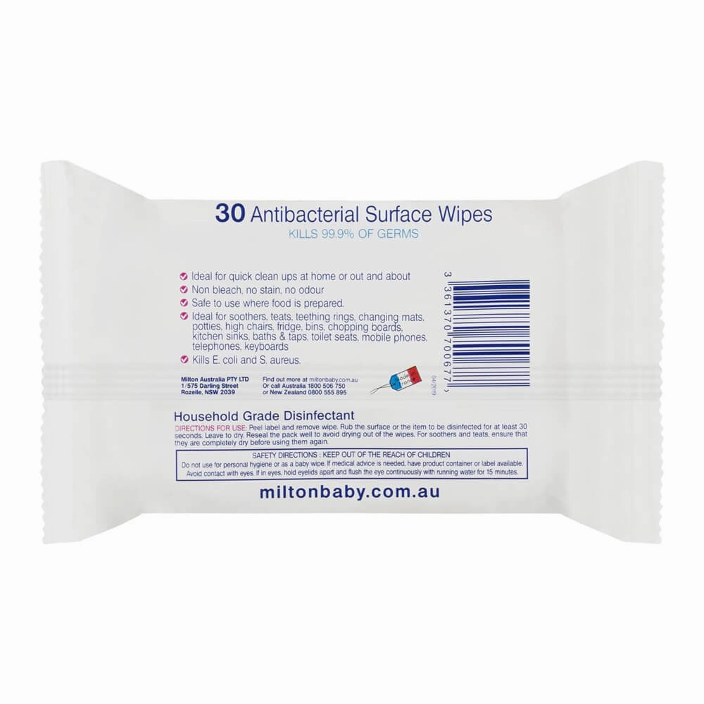 Milton Antibacterial Surface Wipes 30 Pack