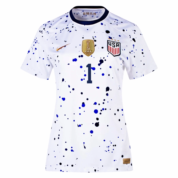 Nike Womens United States Alyssa Naeher 4 Star Home Jersey 23/24 w/ 2019 World Cup Champion Patch (White/Loyal Blue)