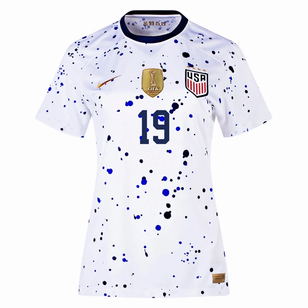 Nike Womens United States Crystal Dunn 4 Star Home Jersey 23/24 w/ 2019 World Cup Champion Patch (White/Loyal Blue)