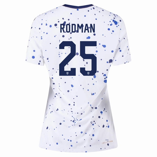 Nike Womens United States Trinity Rodman 4 Star Authentic Match Home Jersey 23/24 w/ 2019 World Cup Champions Patch (White/Loyal Blue)