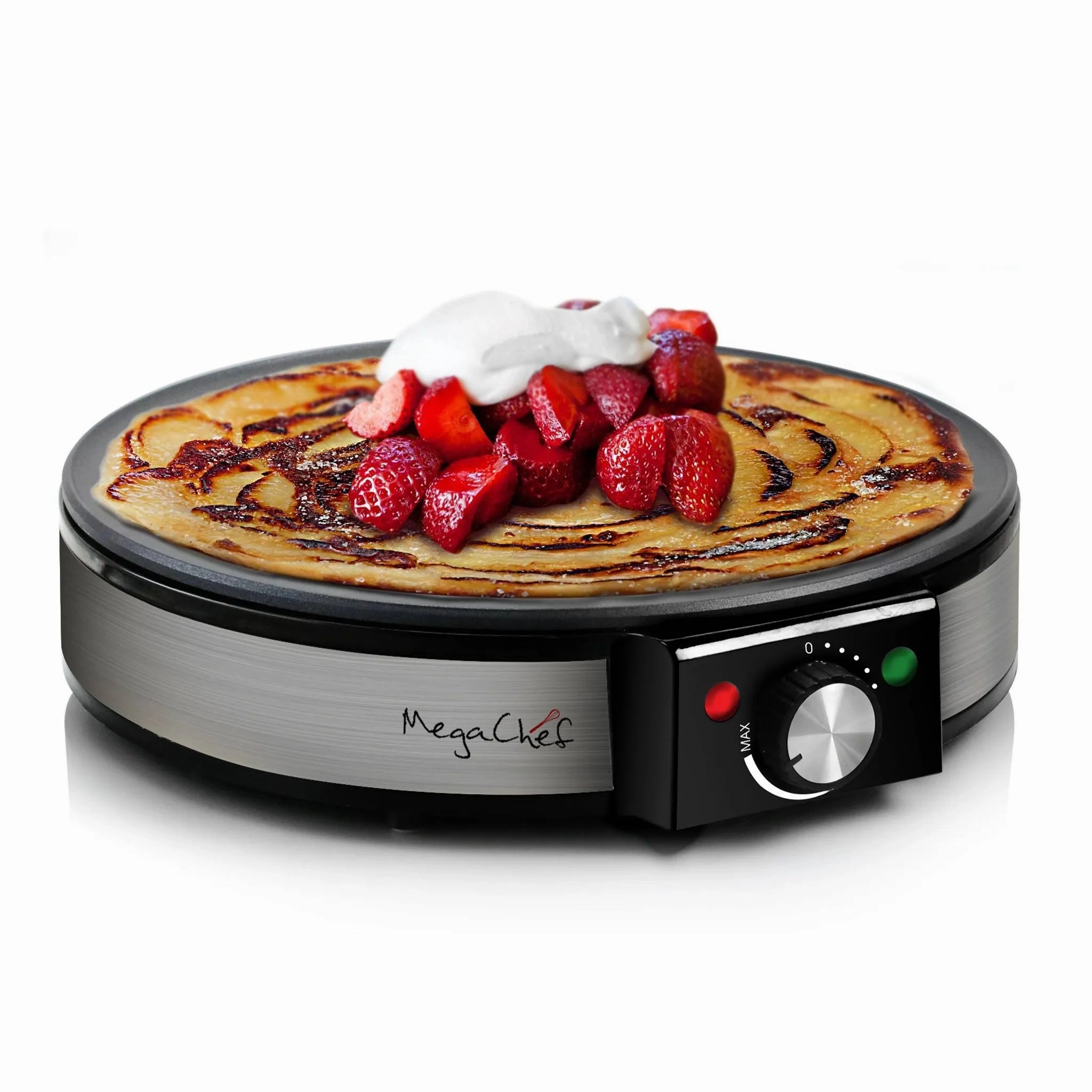 Nonstick Griddle: Silver Electric Crepe & Pancake Maker with Adjustable Browning, 250W, 12" Aluminized Surface