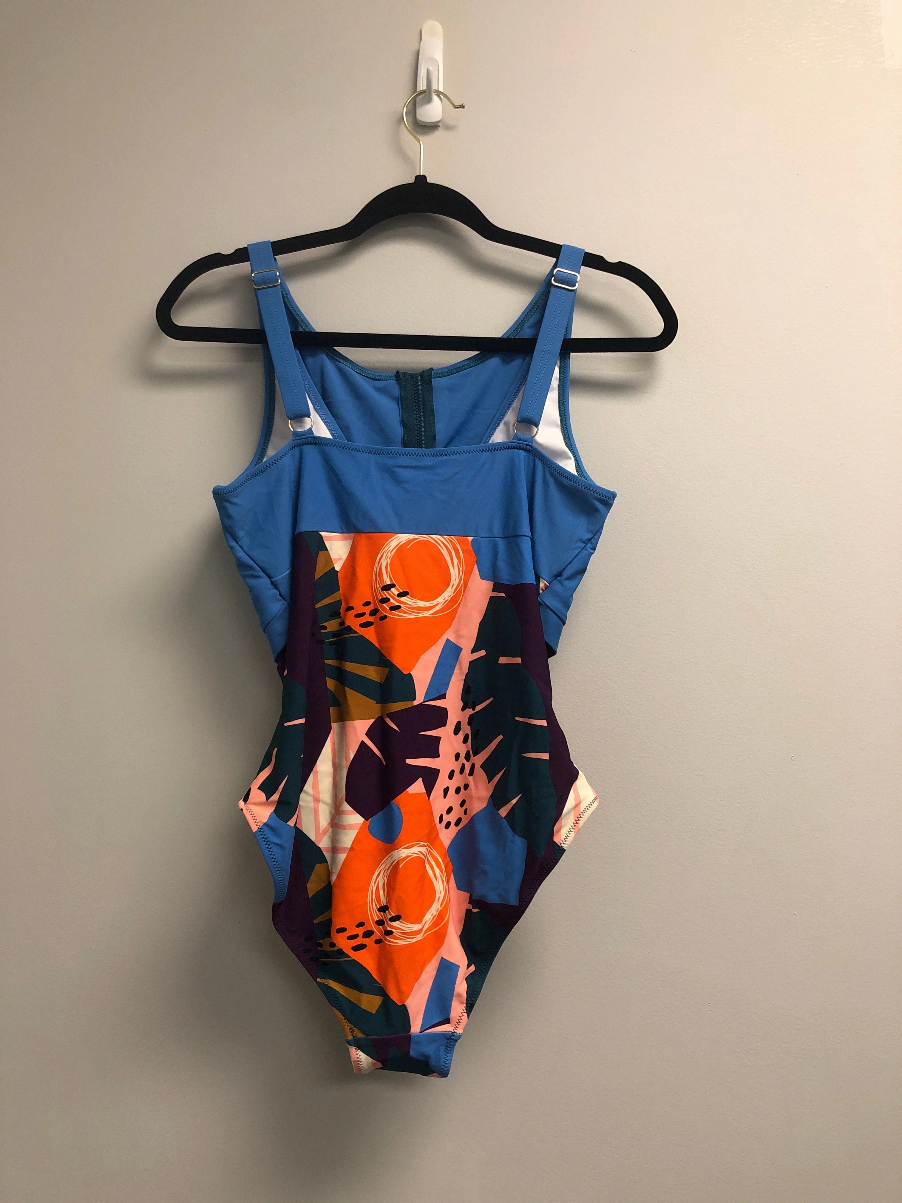 Outlet 7104 - Latched Mama Front Zip Nursing Swim One Piece with Pockets - Final Sale - surf blue/golden beach - Small