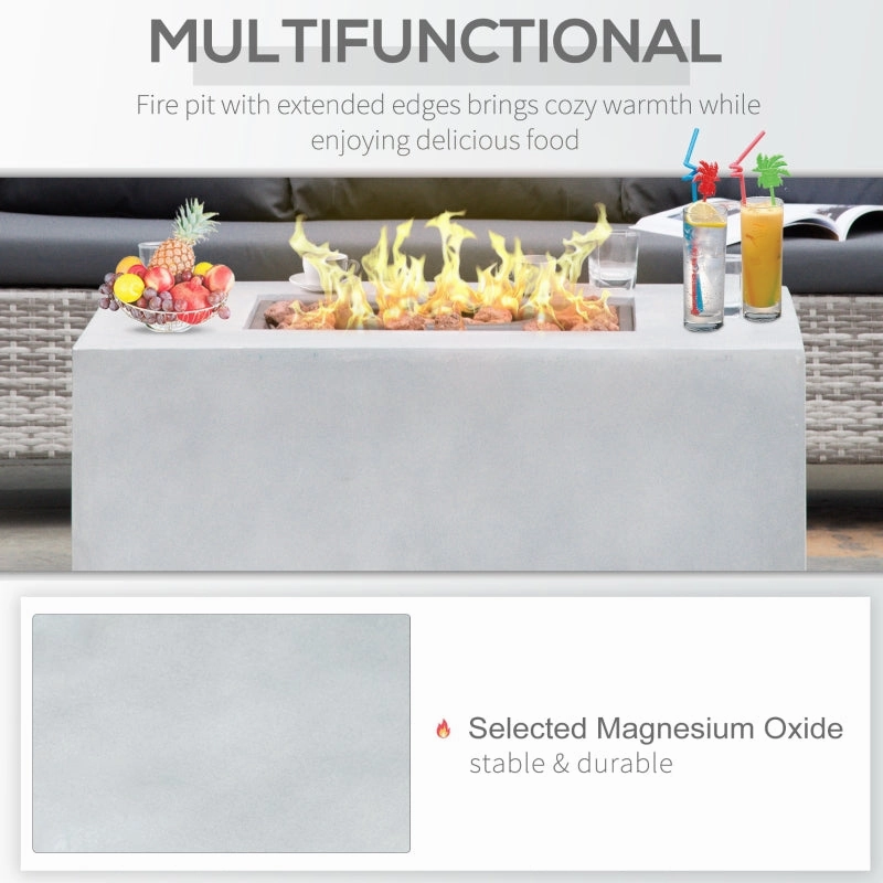 Outsunny 36" Firepit Table for Outside Large Rectangular Stone Gas Firepit with Lava Rocks & Rain Cover - Grey