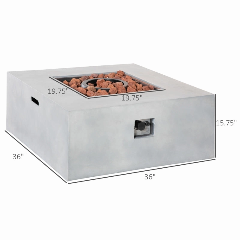 Outsunny 36" Firepit Table for Outside Large Rectangular Stone Gas Firepit with Lava Rocks & Rain Cover - Grey