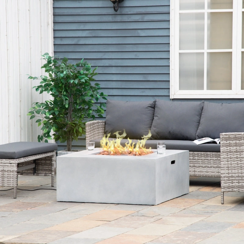 Outsunny 36" Firepit Table for Outside Large Rectangular Stone Gas Firepit with Lava Rocks & Rain Cover - Grey