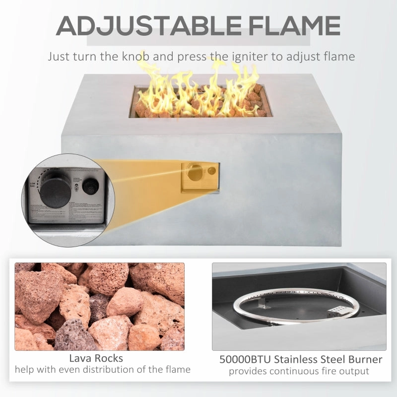 Outsunny 36" Firepit Table for Outside Large Rectangular Stone Gas Firepit with Lava Rocks & Rain Cover - Grey