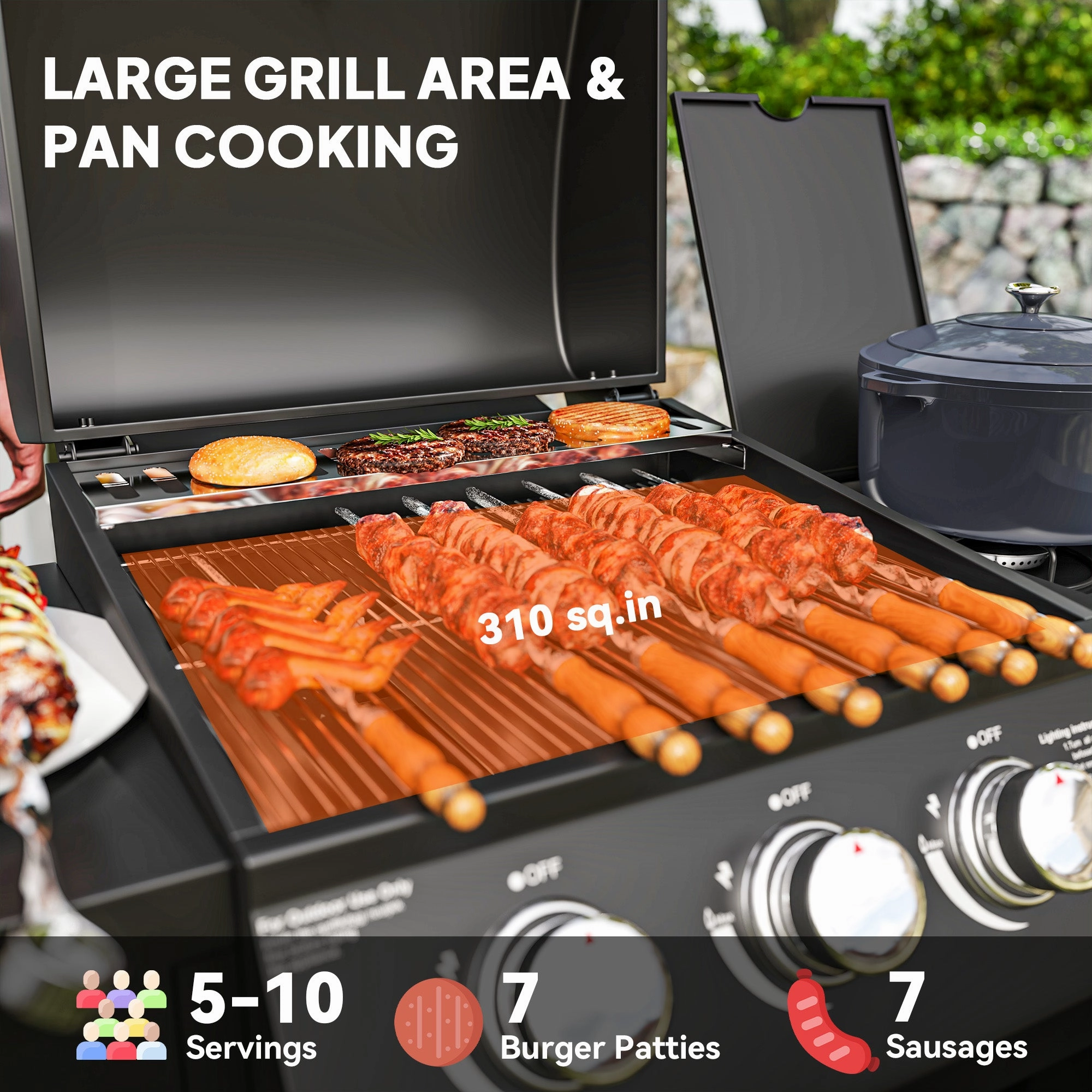 Outsunny 3 Burner Propane Gas Grill with Side Burner