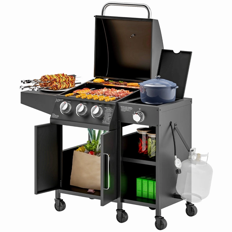 Outsunny 3 Burner Propane Gas Grill with Side Burner