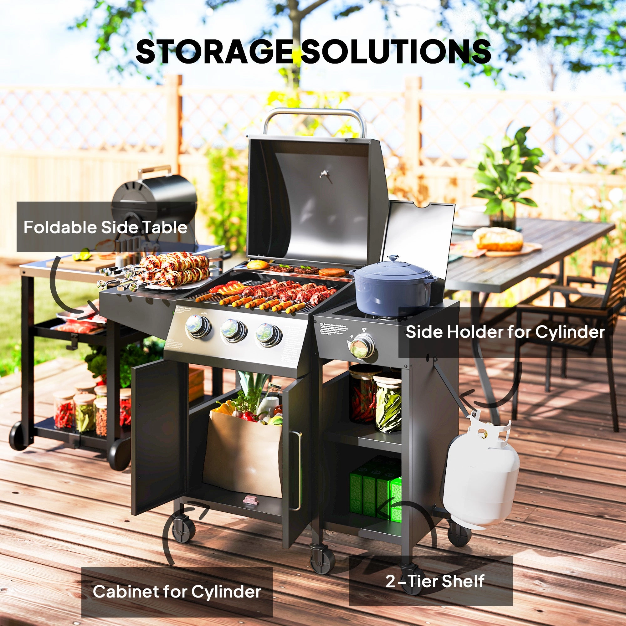 Outsunny 3 Burner Propane Gas Grill with Side Burner