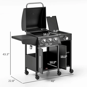 Outsunny 3 Burner Propane Gas Grill with Side Burner