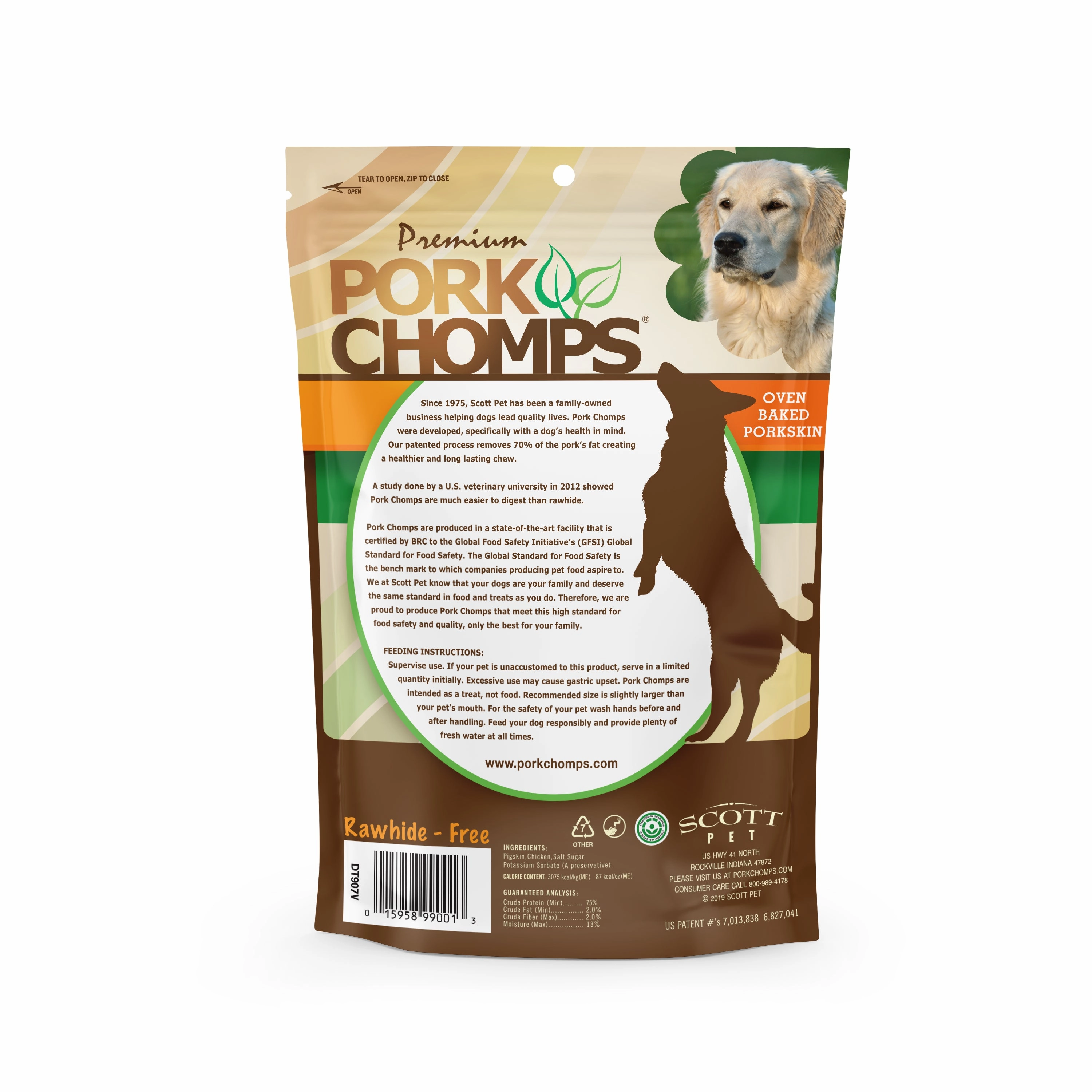 Pork Chomps 6-inch Baked Pork Skin Twists with Real Chicken wrap, 4 Count Dog Chews
