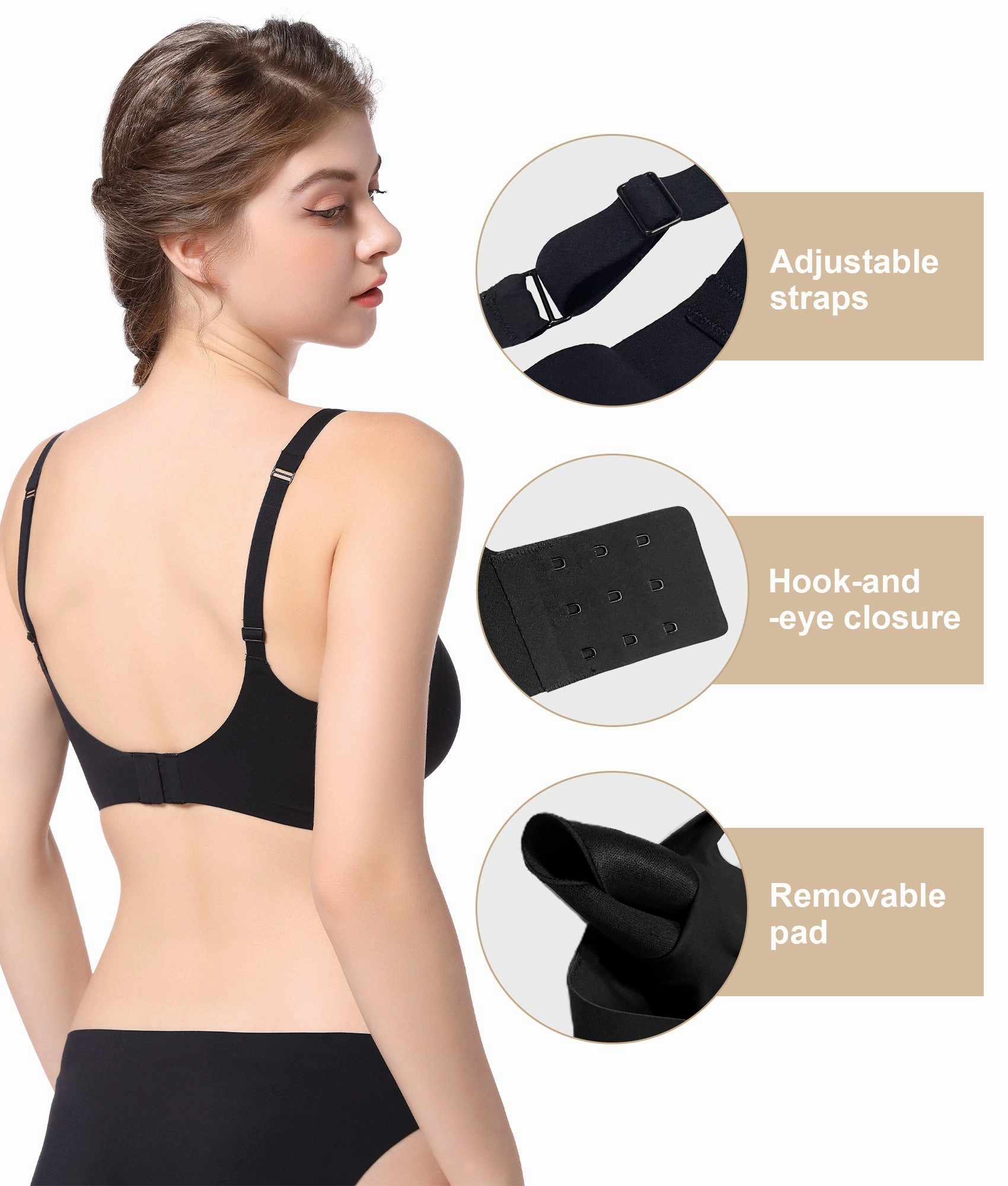 SHAPERX Wireless Scoop Bras for Women Small to Plus Size Everyday Bra with Removable Pads
