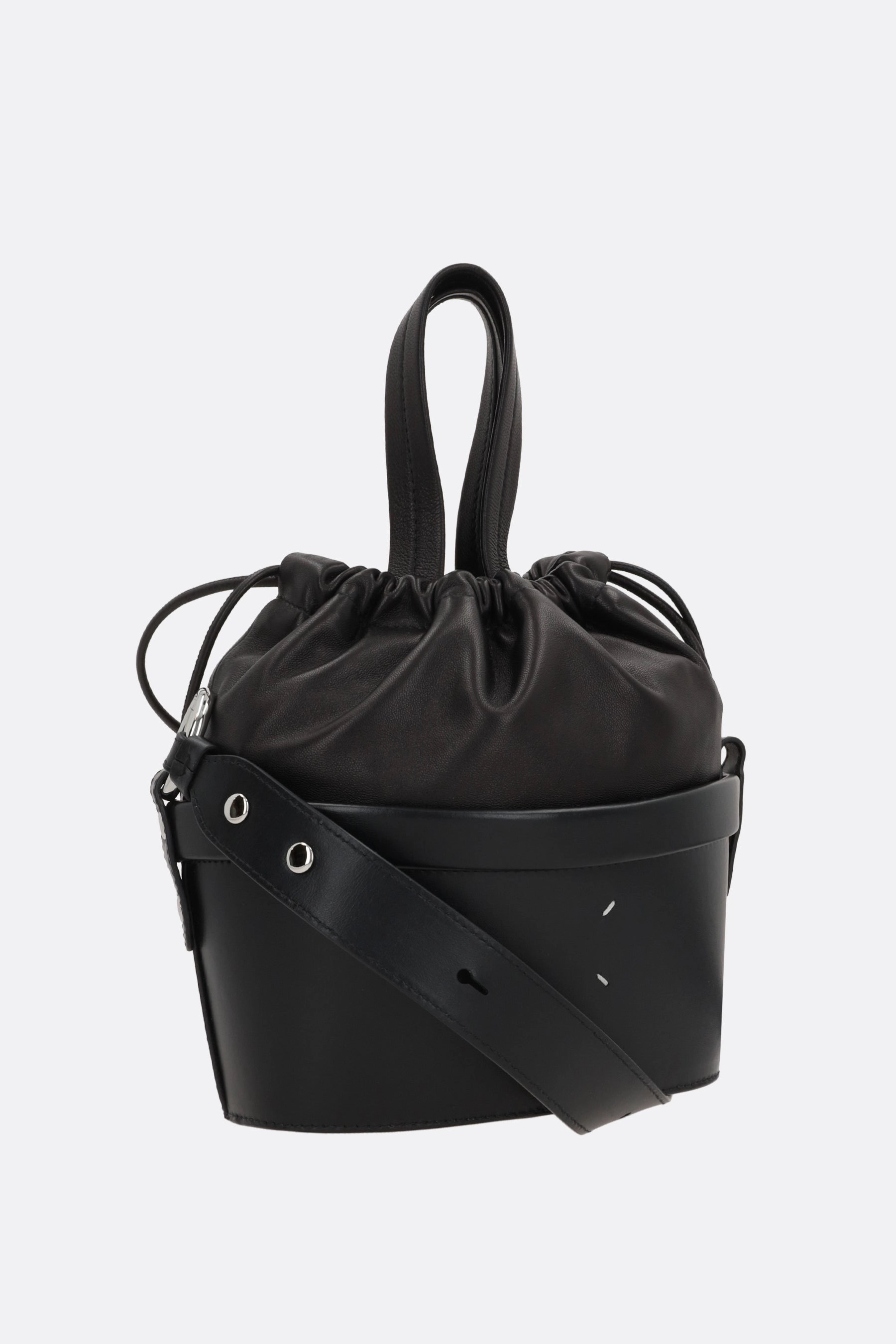 small buket bag in smooth leather and nappa