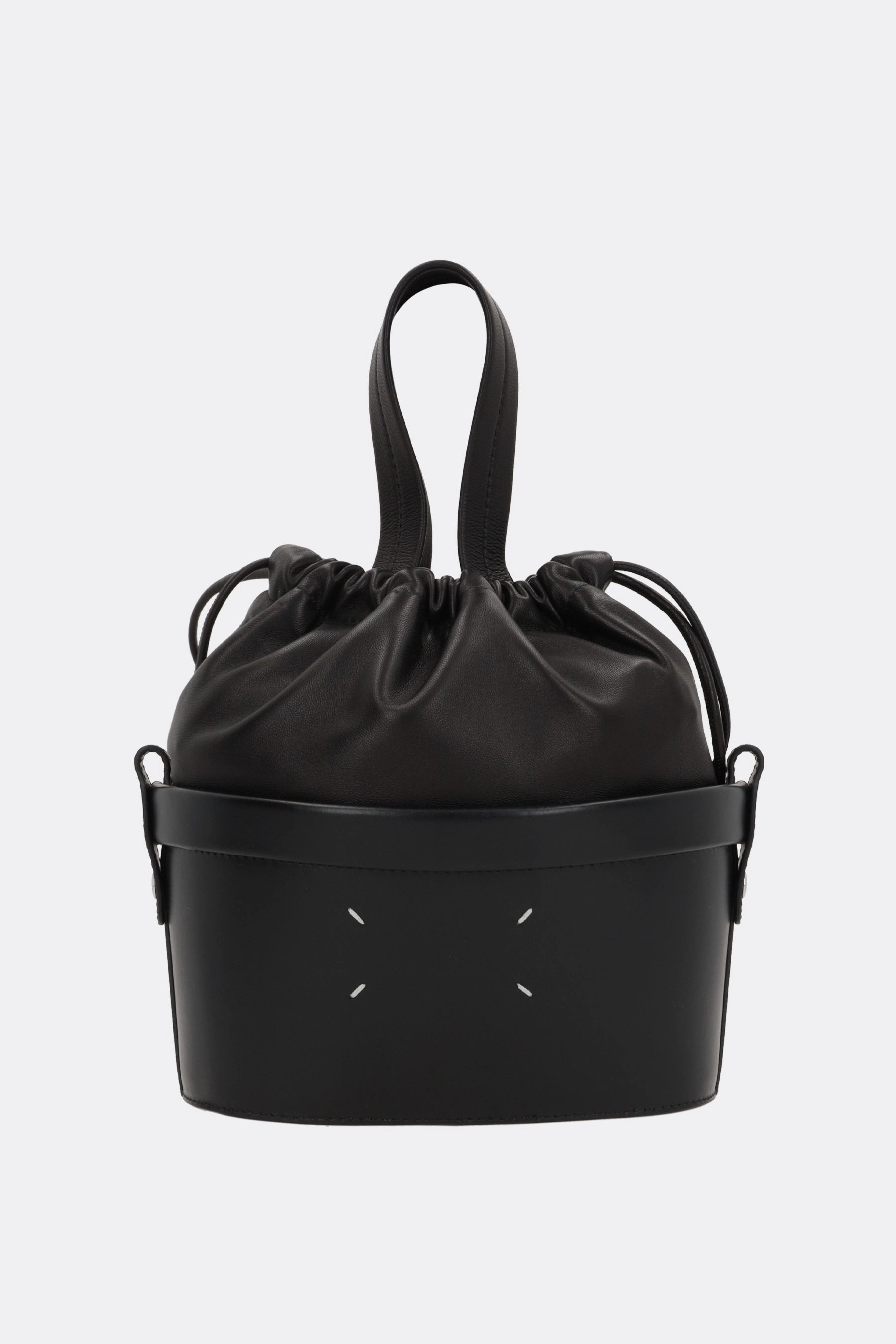small buket bag in smooth leather and nappa