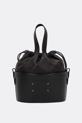 small buket bag in smooth leather and nappa