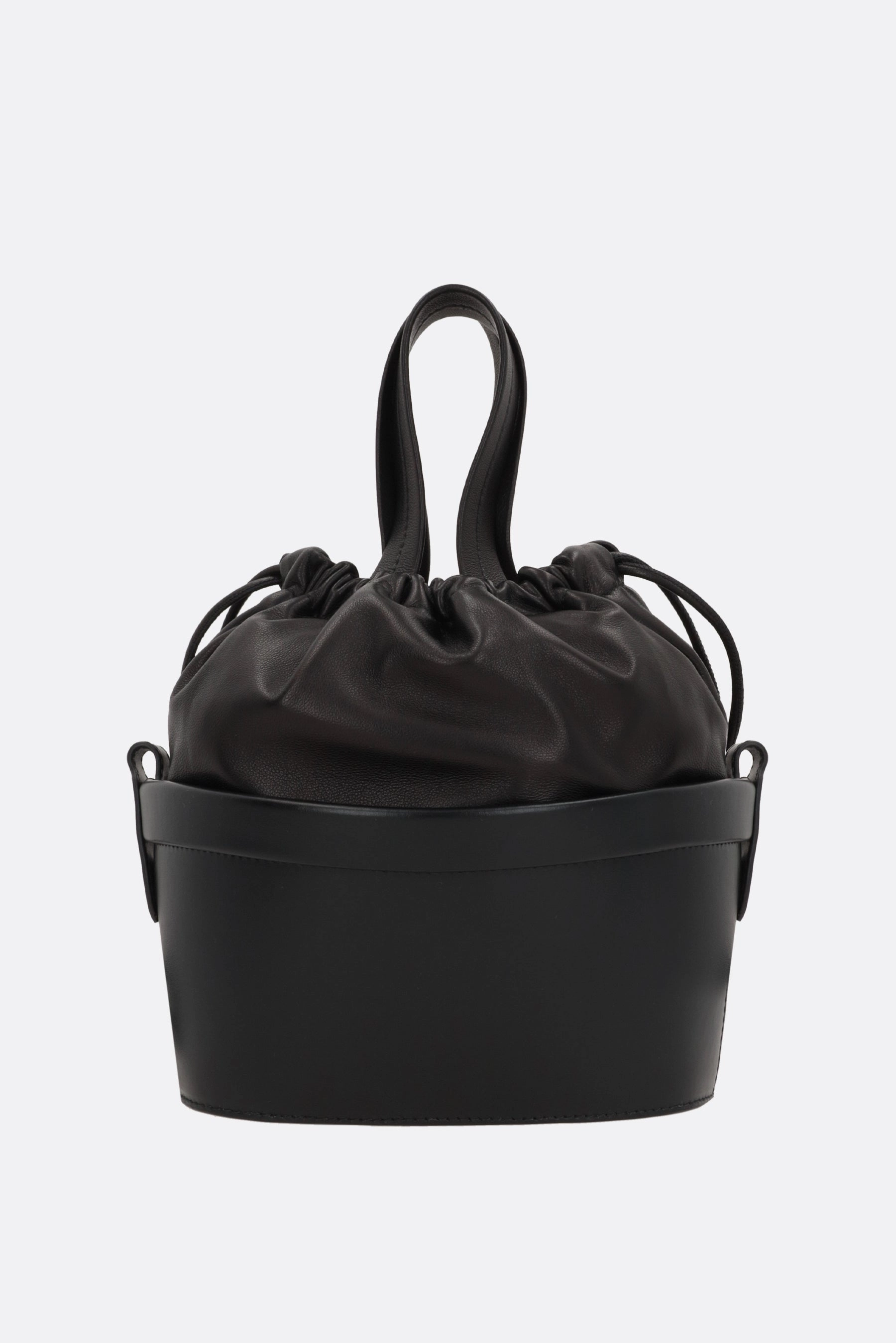 small buket bag in smooth leather and nappa