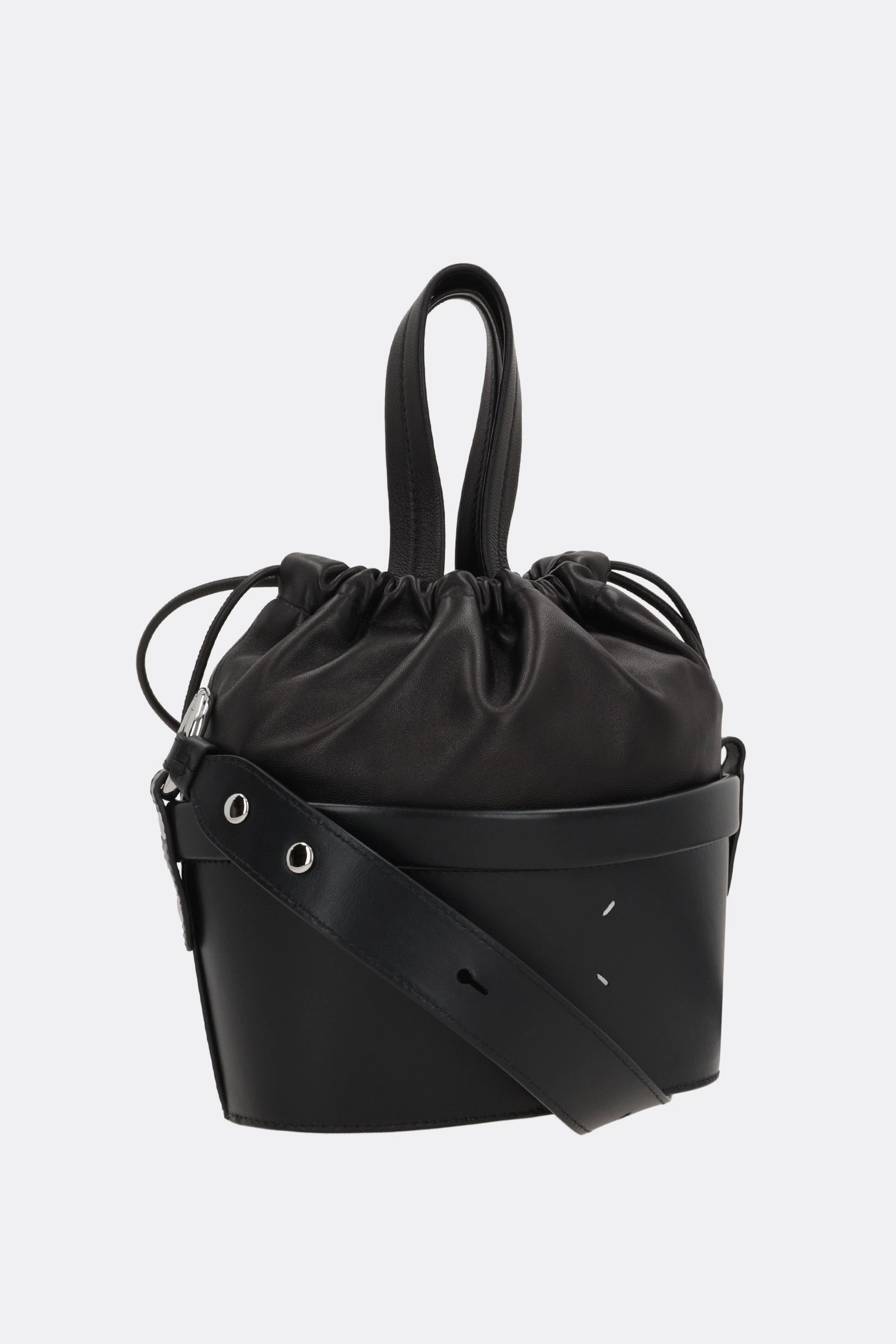 small buket bag in smooth leather and nappa