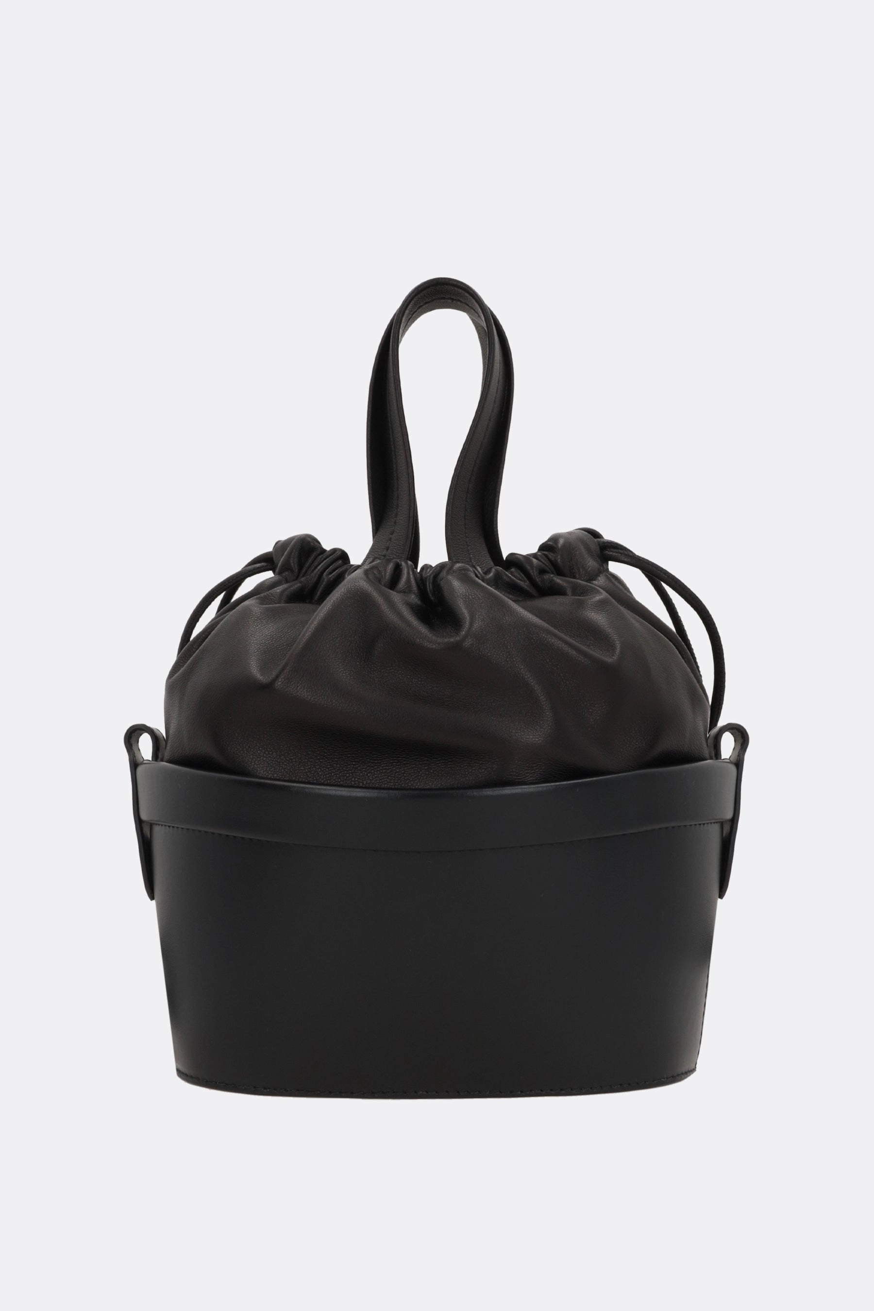 small buket bag in smooth leather and nappa