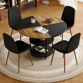 Streamdale 47" Round Dining Table Set with 4 Black Chairs & Storage