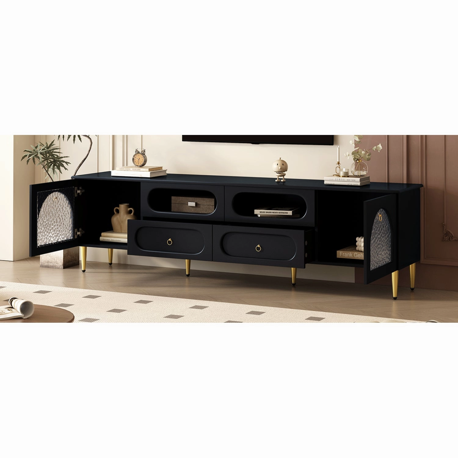 Streamdale 78.8" Retro TV Stand - Media Console w/ Cabinets & Drawers