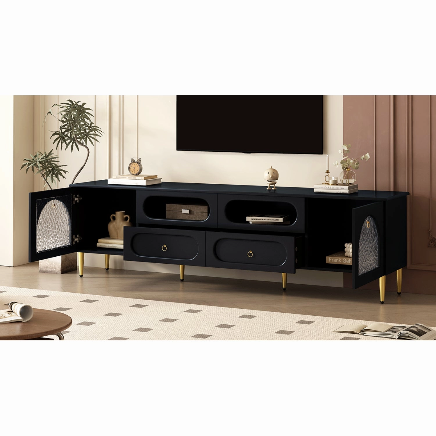 Streamdale 78.8" Retro TV Stand - Media Console w/ Cabinets & Drawers