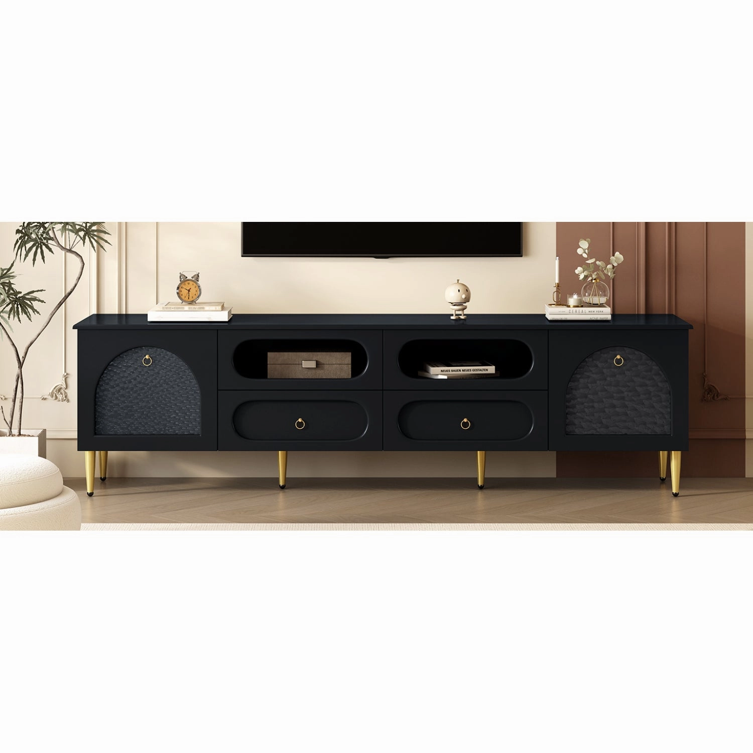Streamdale 78.8" Retro TV Stand - Media Console w/ Cabinets & Drawers
