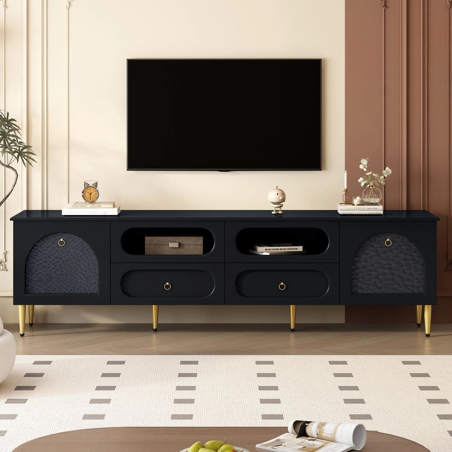 Streamdale 78.8" Retro TV Stand - Media Console w/ Cabinets & Drawers