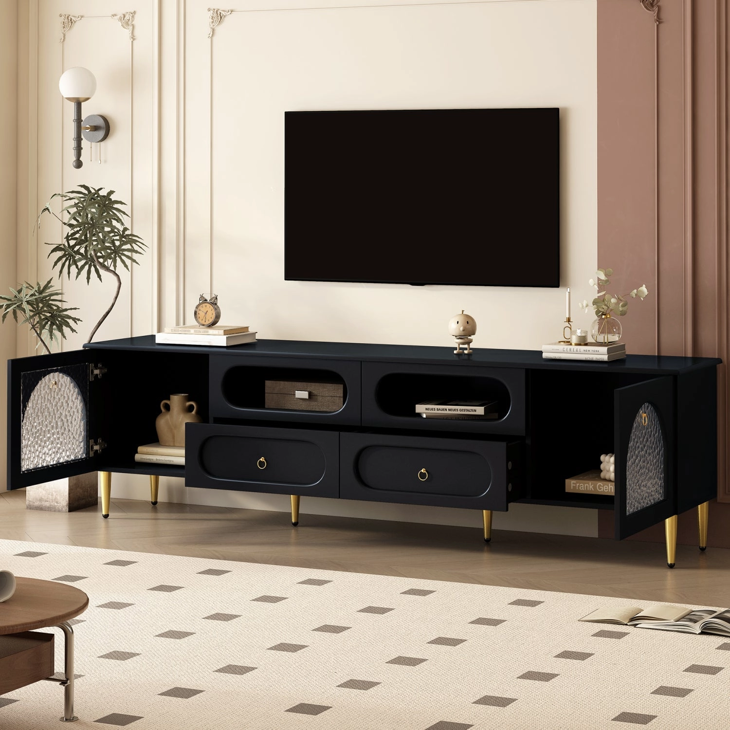Streamdale 78.8" Retro TV Stand - Media Console w/ Cabinets & Drawers